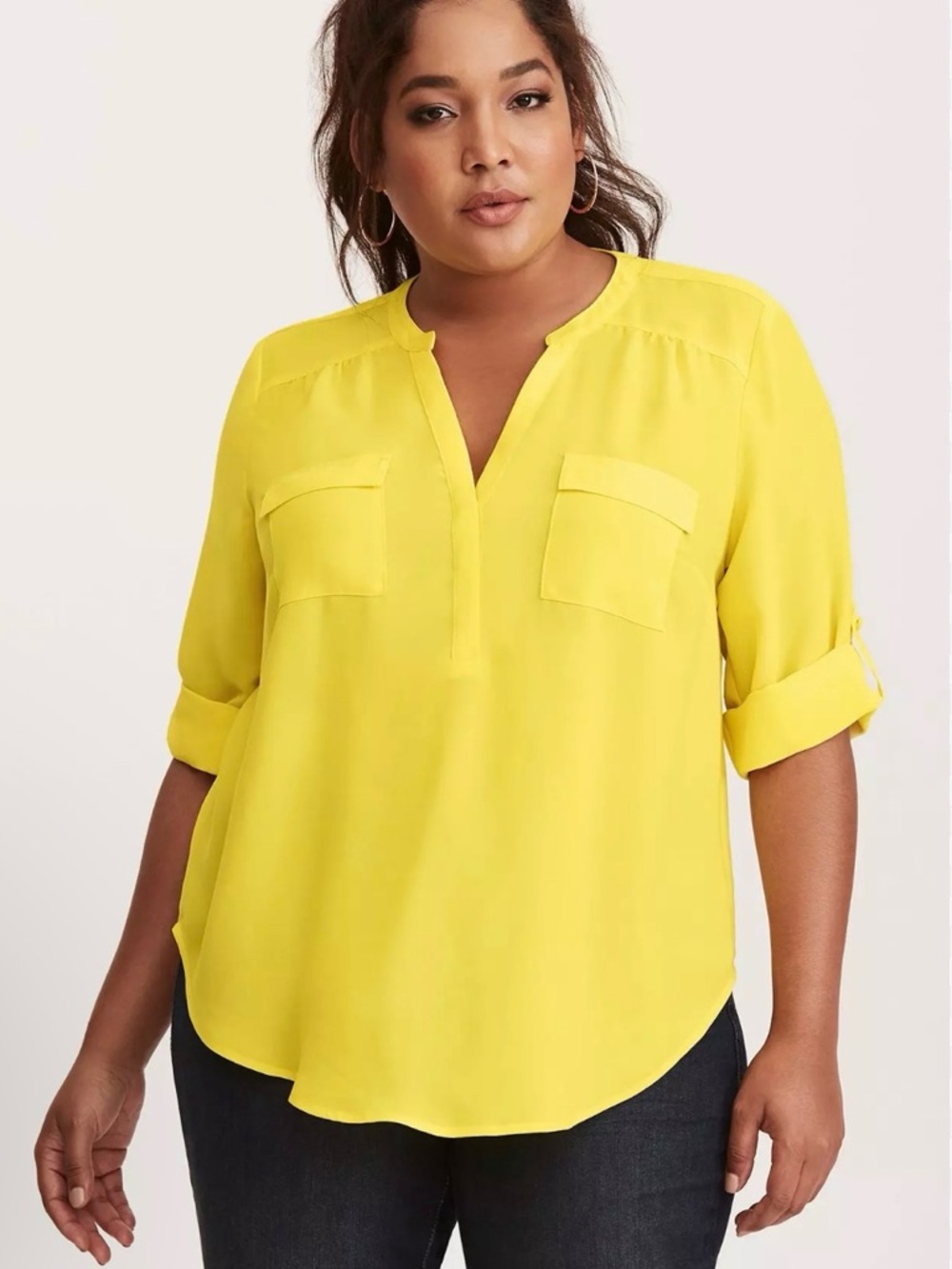 Torrid HarperBright Yellow Split-Neck Blouse 1x